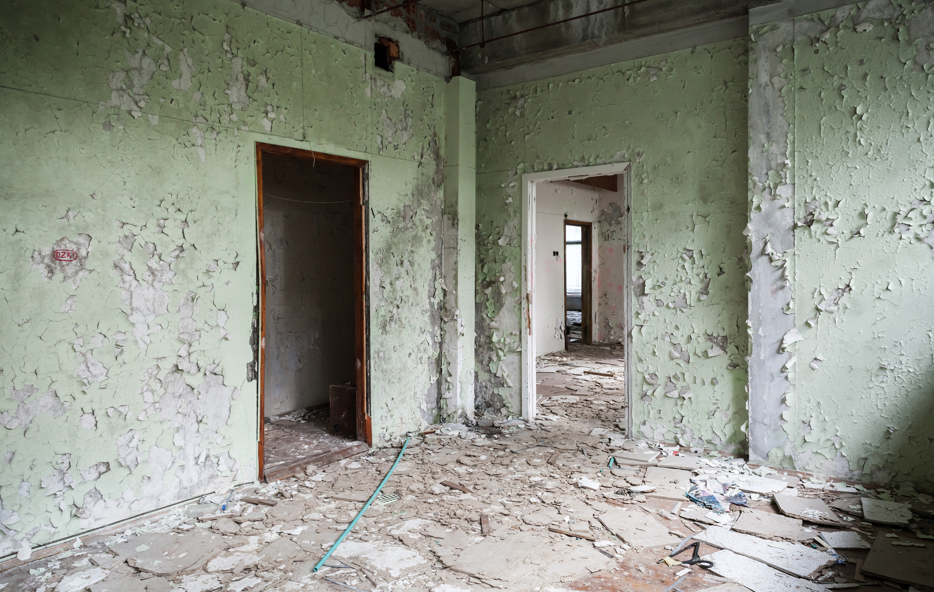 Abandoned industrial building interior, empty room